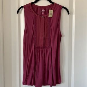 NWT LOFT Purple Mixed Materials Lattice Detail Sleeveless Top Size MP